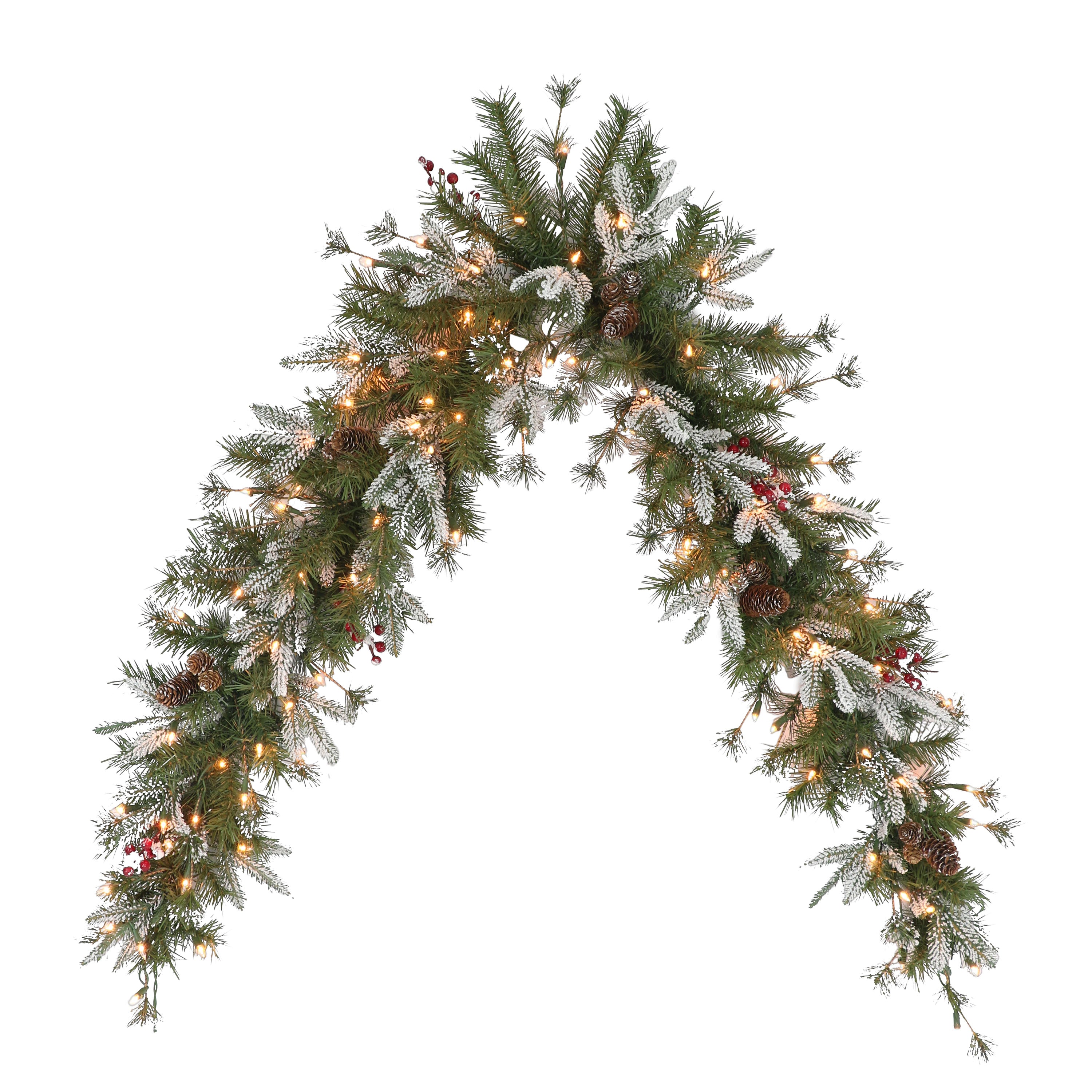 6' PE/PVC Decorated Swag, 202 Tips, 100 UL Clear Lights, Pine Cones & Berries 1754A-SWG6C100